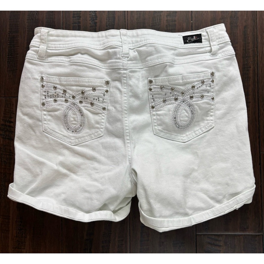 Earl Jean Shorts Womens 10 White Denim Bling Studded Pockets Bootie Shortie